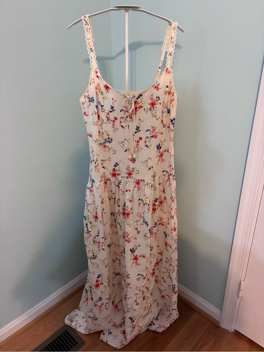 NWT Caroline Constas Cream Floral Maxi Dress with Pink & Blue Print